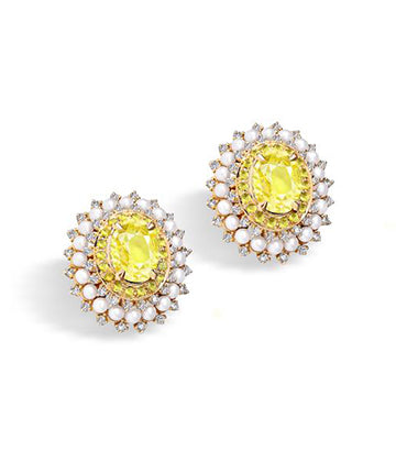 Pearl,Diamond and Yellow sapphire earrings